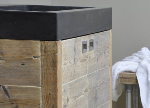 Betonnen wasbak met houten badkamermeubel - RestyleXL