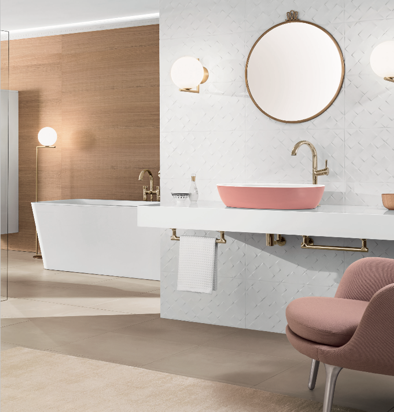 Blog UW-woonmagazine Kleuraccenten voor een sfeervolle badkamer roze Artis wastafel Villeroy and Boch