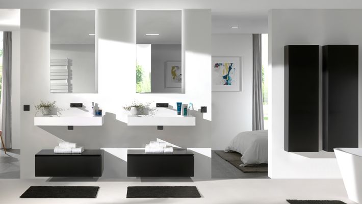 x2o badkamer design zwart wit #badkamer #badkamerinspiratie #badkamerstijl #design #x2o