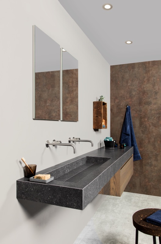 Badkamertrend Urban Jungle met badkamermeubel Lavanto Celio, kraan Flow en robuuste wastafel van keramiek - via Dekker Zevenhuizen #badkamer