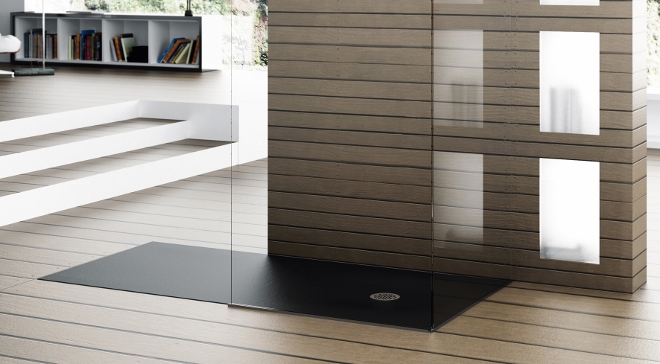 Vlakke douchevloer van solid surface - Hidrobox via dekker Zevenhuizen #badkamer