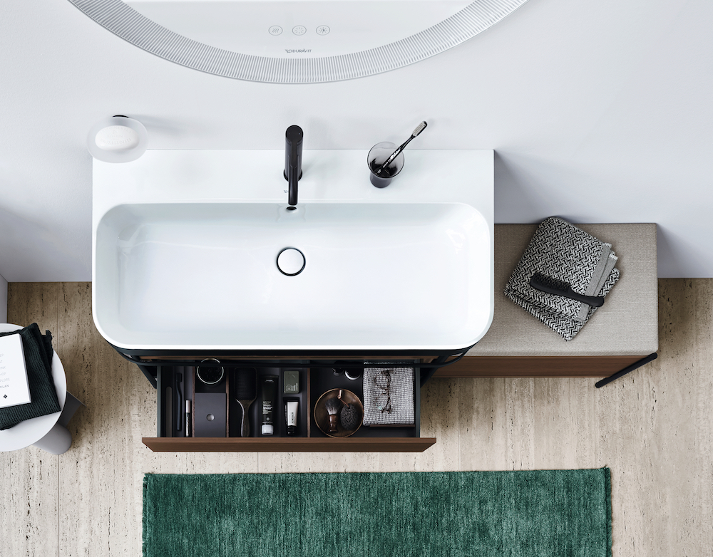 Duravit wastafelmeubel om al je badkamerproducten slim in op te bergen #Duravit #badkamermeubel #wastafelmeubel