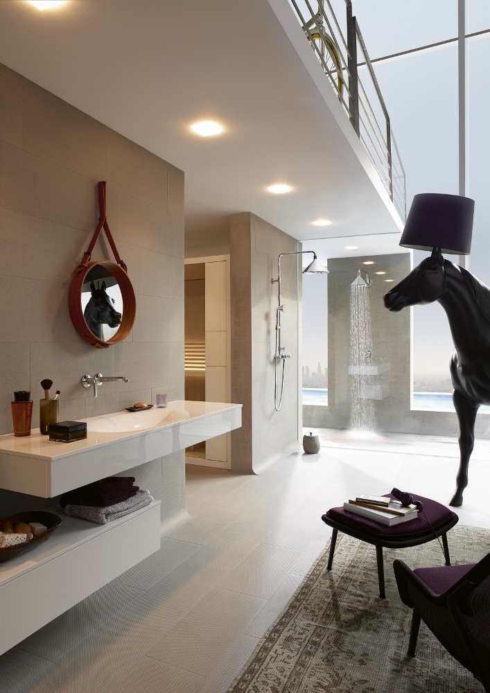 Badkamer in loft - douche Axor Front via hansgrohe