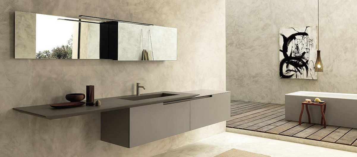 Italiaans design in de badkamer: badkamermeubel Moon Cross van Modulnova met overhangend blad - via Home Concepts