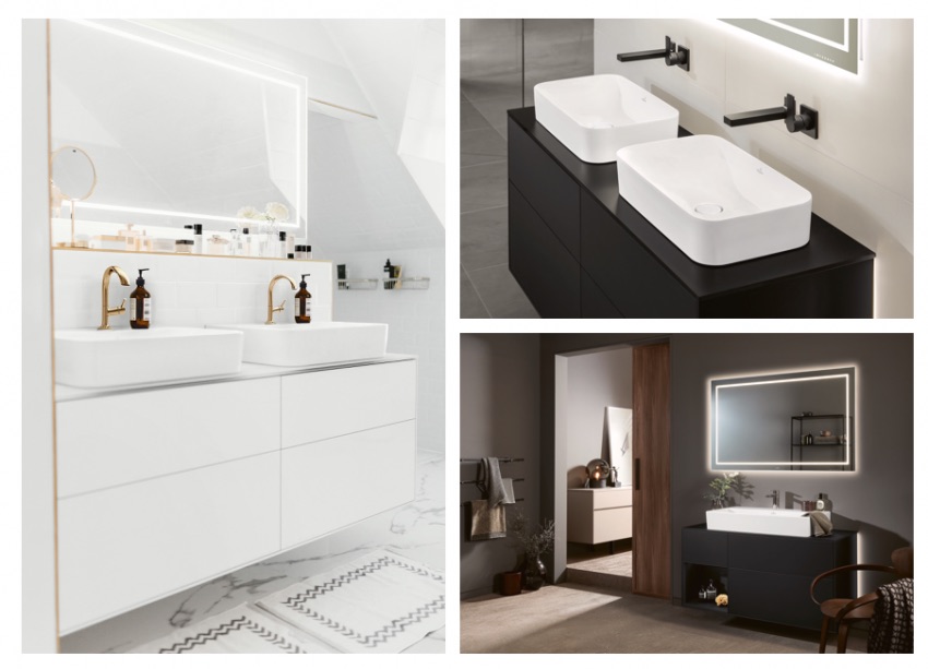 Badkamer inspiratie. Een stijlvolle badkamer met Finion, een complete collectie van Villeroy & Boch #badkamer