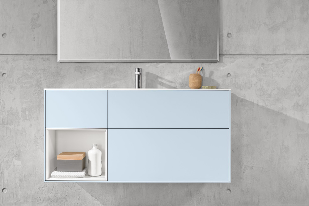 Villeroy & Boch badkamermeubel in pasteltint blauw - uit de badkamercollectie Finion kleur Cloud #badkamer 3badkamerinspiratie #badkamermeubel