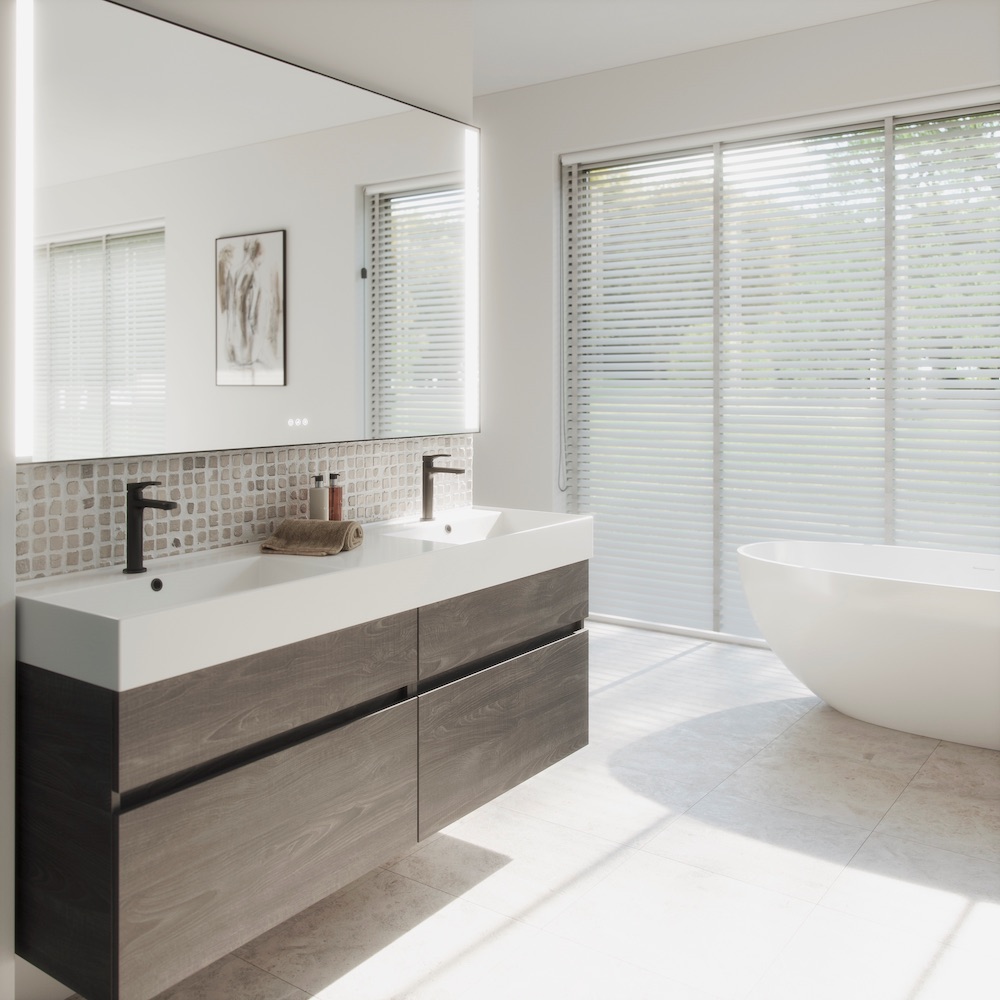 Dubbele wastafel van keramiek. Twenty van Thebalux #badkamer #wastafel #badkamermeubel