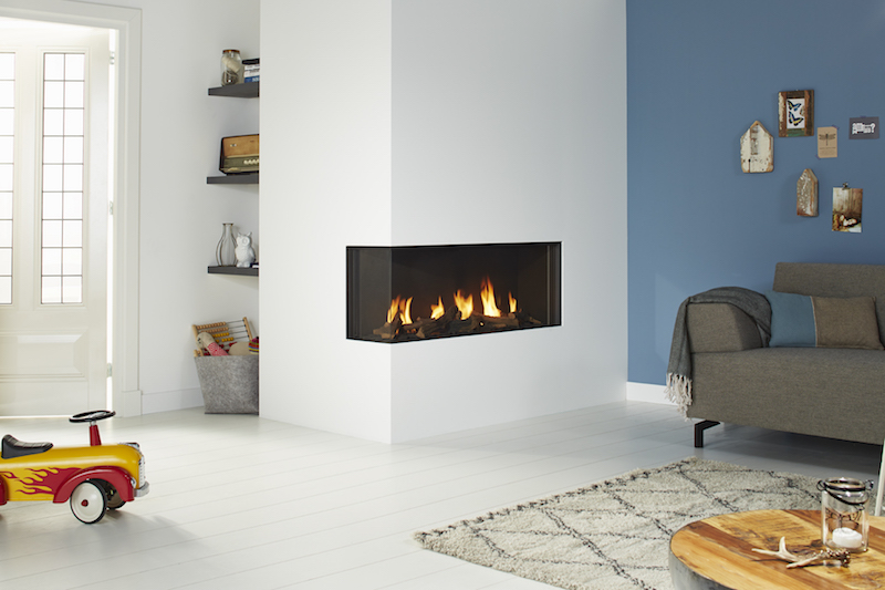 Global Fires gashaard - inbouwhaard #hoekhaard #interieur #haard