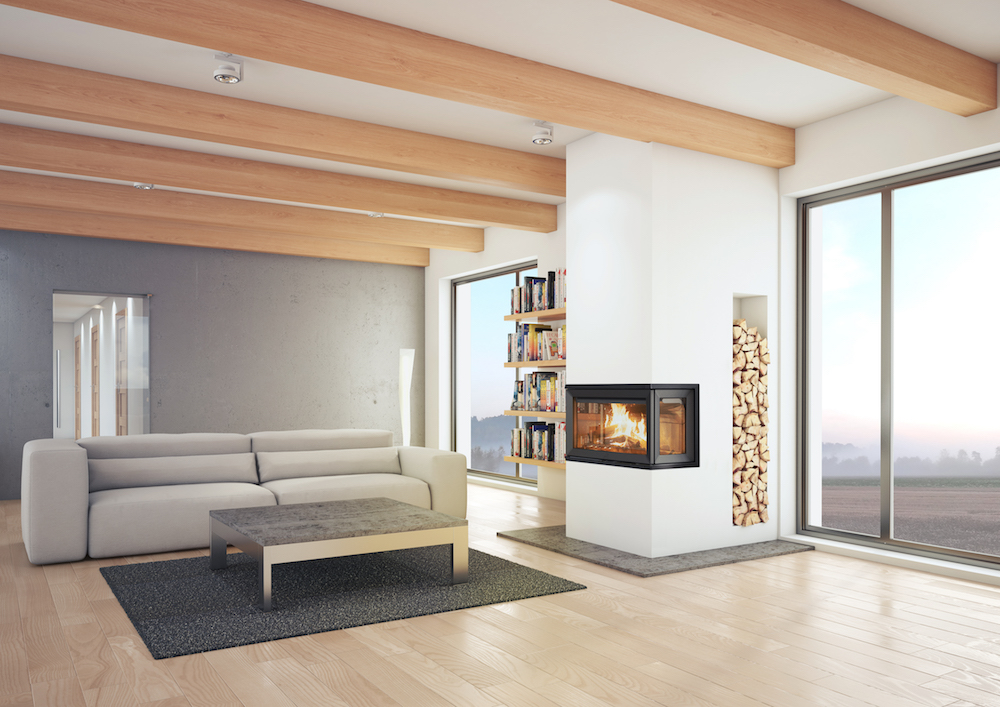 Grote gietijzeren inbouwhaard uit Noorwegen. Jotul I 620 met mooie nis voor houtopslag #inbouwhaard #houthaard #houtopslag