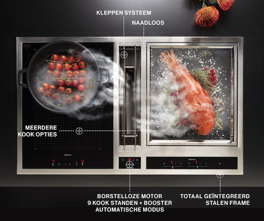 Falmec Modula kooksysteem. Innvatieve kookplaat inductie met geïntegreerde afzuiging #kookplaat #kooksysteem #falmec #keuken #inductie