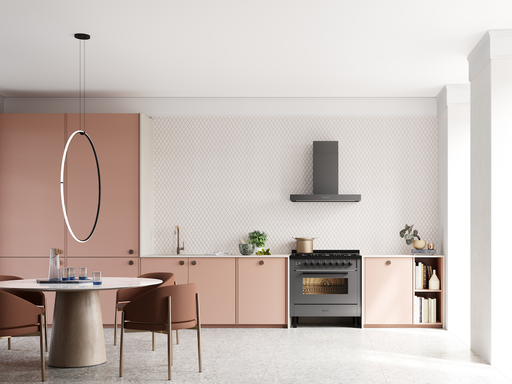 Vrijstaand fornuis in moderne keuken. ILVE fornuis Pro Line #keukentrend #keuken #keukeninspiratie #ILVE #fornuis #proline #kleurindeleuken 