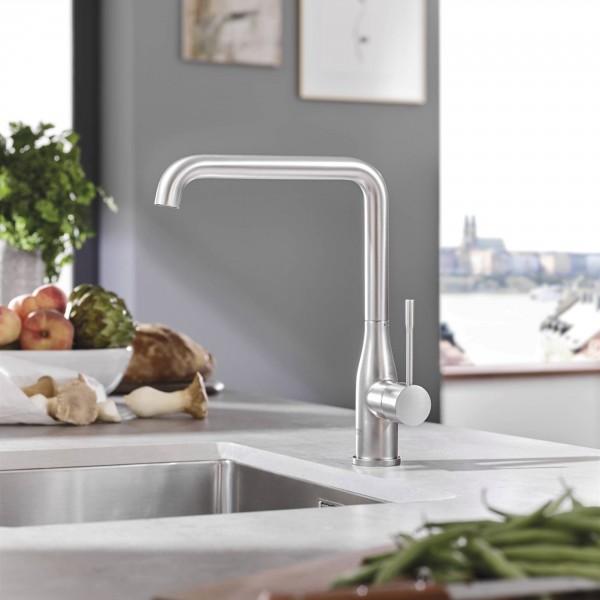 Grohe keukenmengkraan. Eénhendelmengkraan met waterbesparende Grohe EcoJoy technologie #grohe #keukenkraan #keuken #duurzaam #waterbesparend #keukeninspiratie