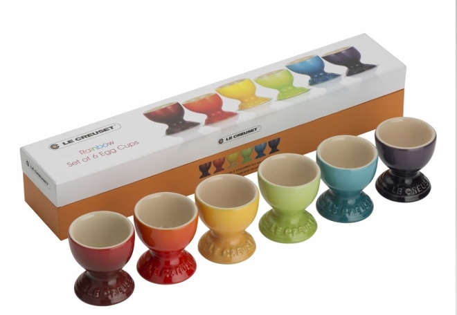 Eierdopjes in regenboogkleuren van Le Creuset