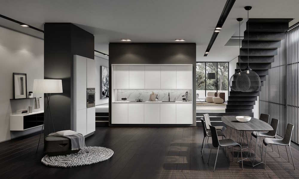 SieMatic keuken design in lotus wit. SieMatic Collection in de lifestyle Pure met werkblad van gemarmerd kwartscomposiet uit het StoneDesign programma #siematic #pure #keuken #keukendesign