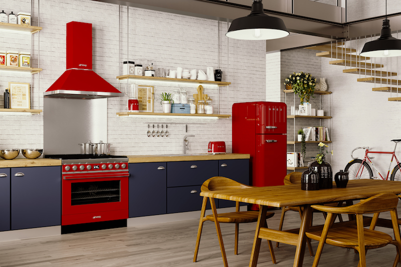 Smeg fornuis portofino met bijpassende afzuigkap in het rood #smeg #smeglove #keuken #rood