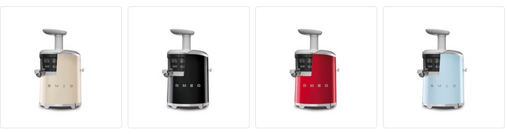 SMEG Slowjuicer in jaren 50 design. Verkrijgbaar in vier kleuren: creme, zwart, rood, pastelblauw