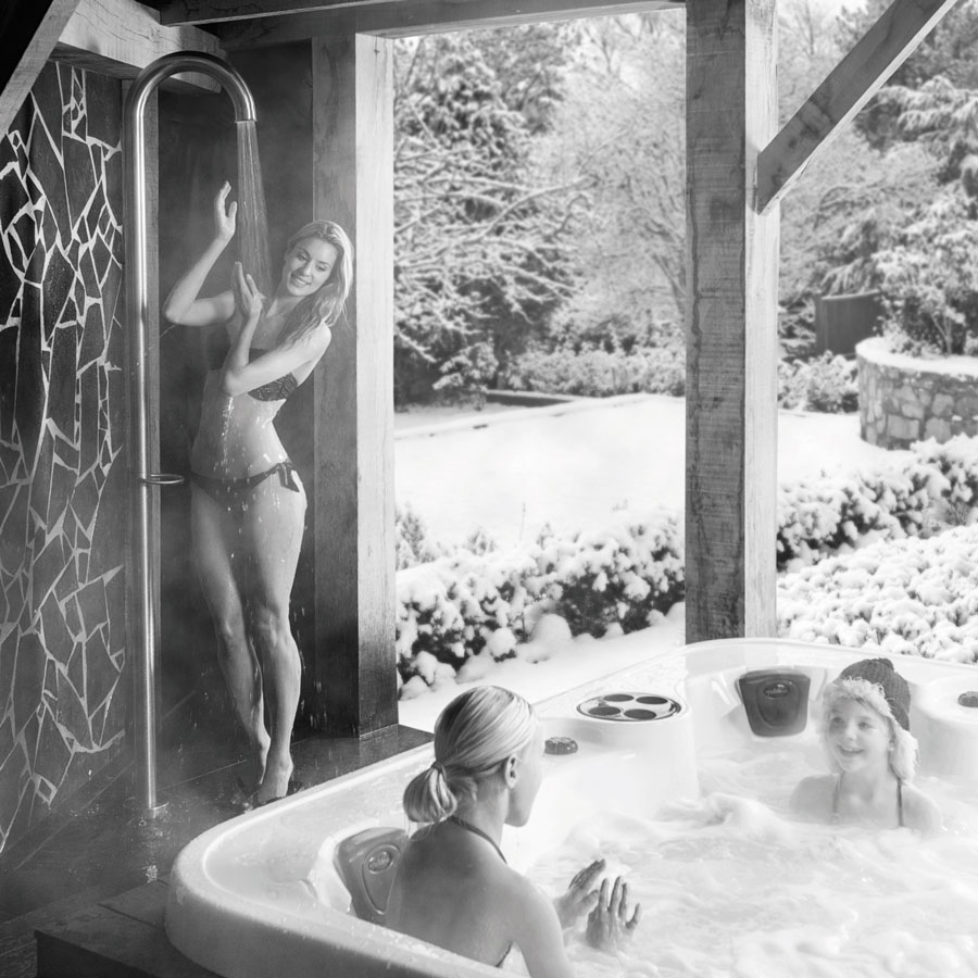 Buitendouche JEE-O Original met 365-optie om het hele jaar buiten te douchen #buitendouche #jeeo #douche #badkamerdesign #tuininspiratie