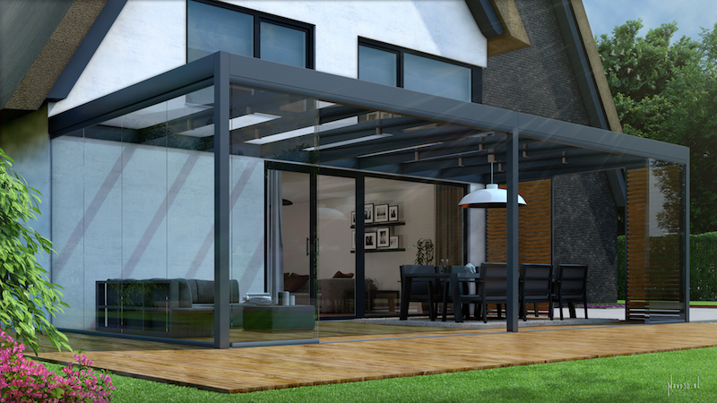 Terrasoverkapping met strak en minimalistisch design van Jumbo Leefcomfort #tuin #terras #overkapping