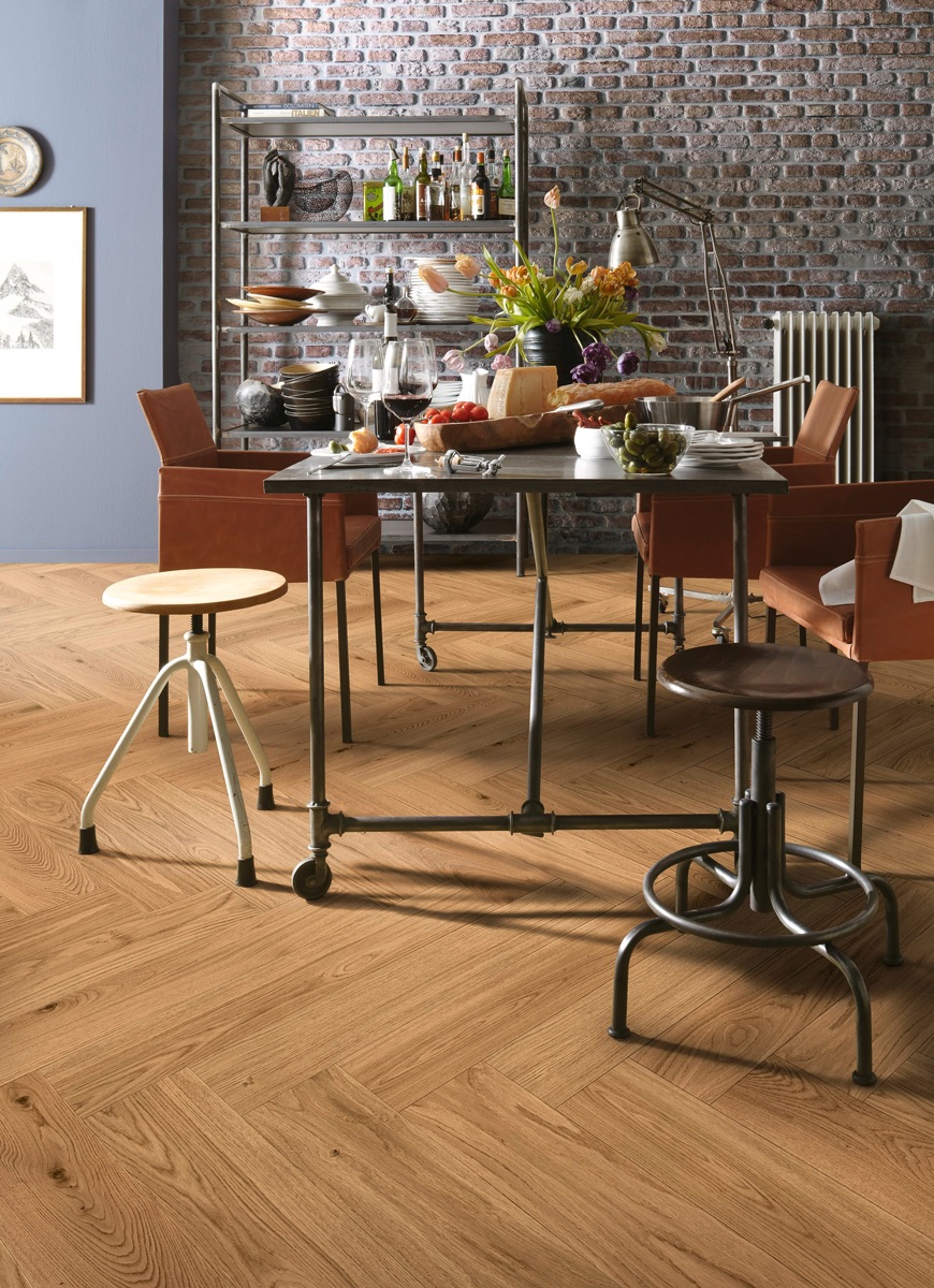 Modern visgraat parket MEISTER Longlife-parket Residence PS 500, Eik authentic wit 8563, geborsteld, natuurgeolied #parket #houtenvloer #meister #visgraat
