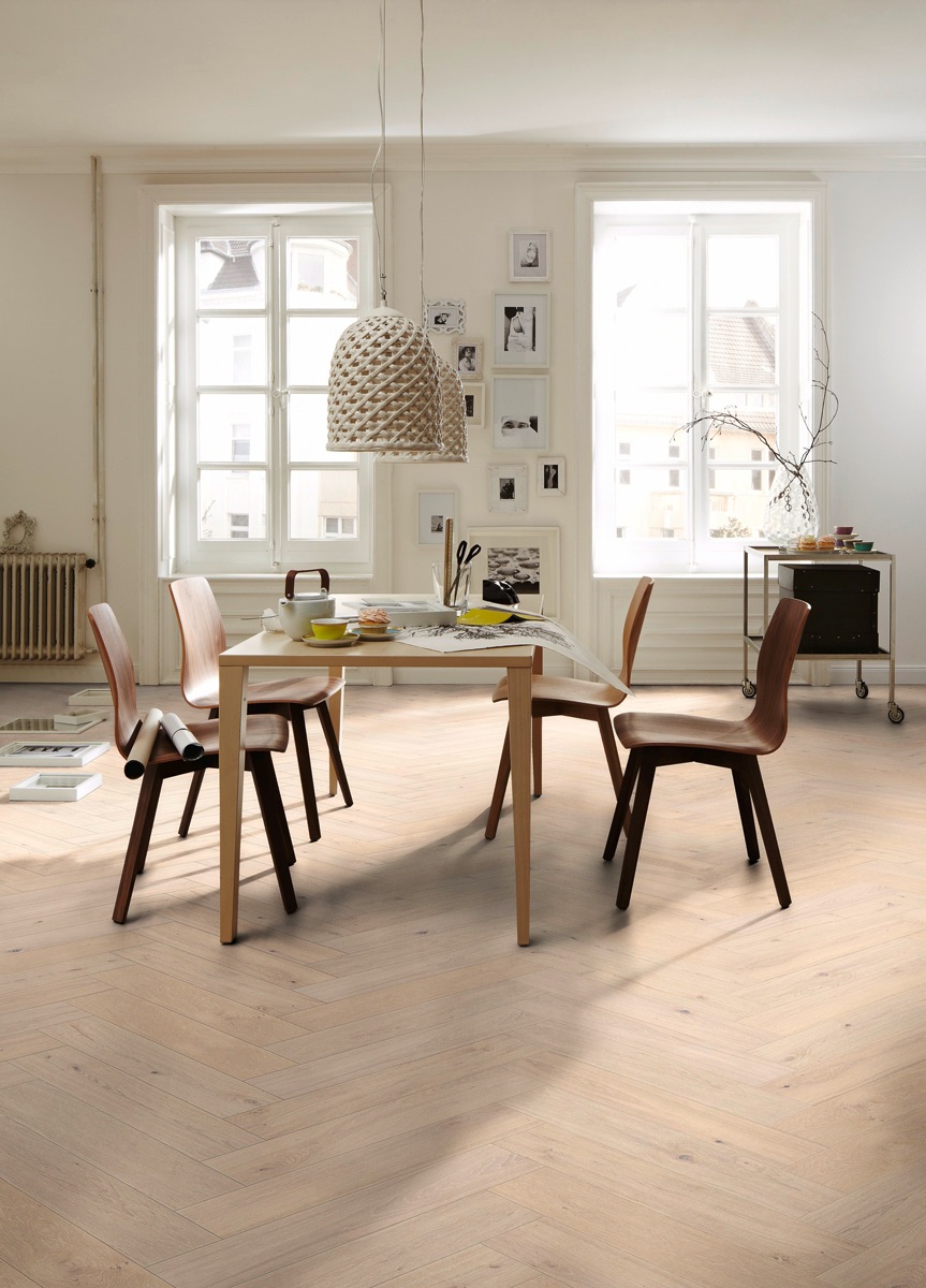Modern visgraat parket MEISTER Longlife-parket Residence PS 500, Eik authentic wit 8563, geborsteld, natuurgeolied #parket #houtenvloer #meister #visgraat