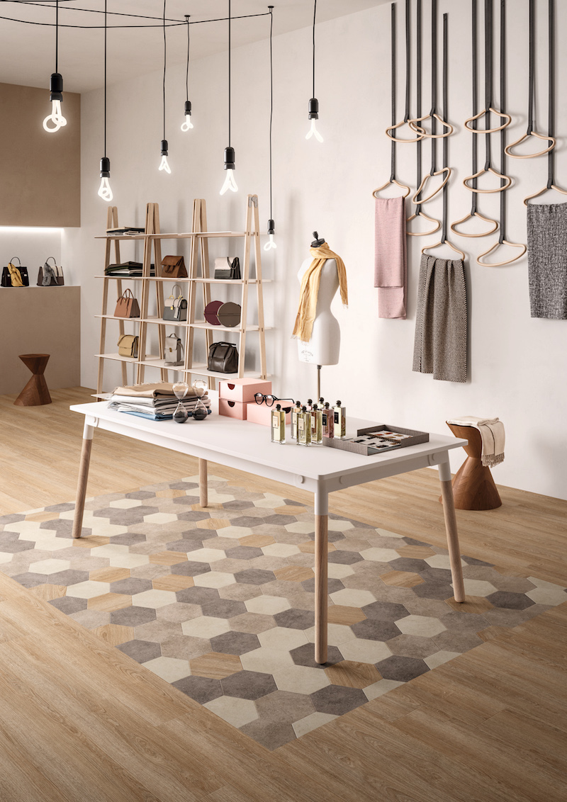 Mix & Match een luxe vinyl vloer. Houtlook vloer met geometrisch dessin. Moduleo Moods #trends #vloer #interieur