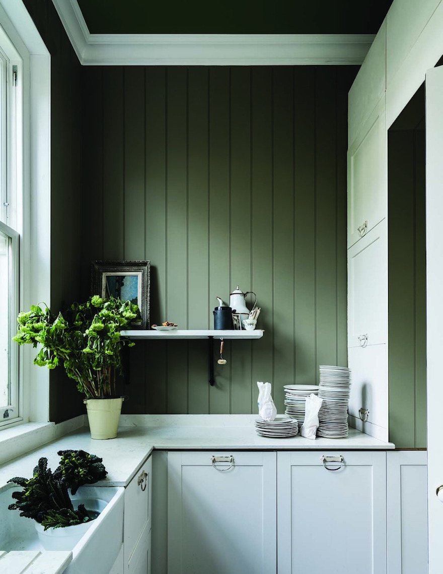 Nieuwe verfkleuren voor je interieur en keuken van Farrow & Ball: Treron grijsgroen #keuken #interieur #interieurinspiratie #muurverf #kleur #farrowball